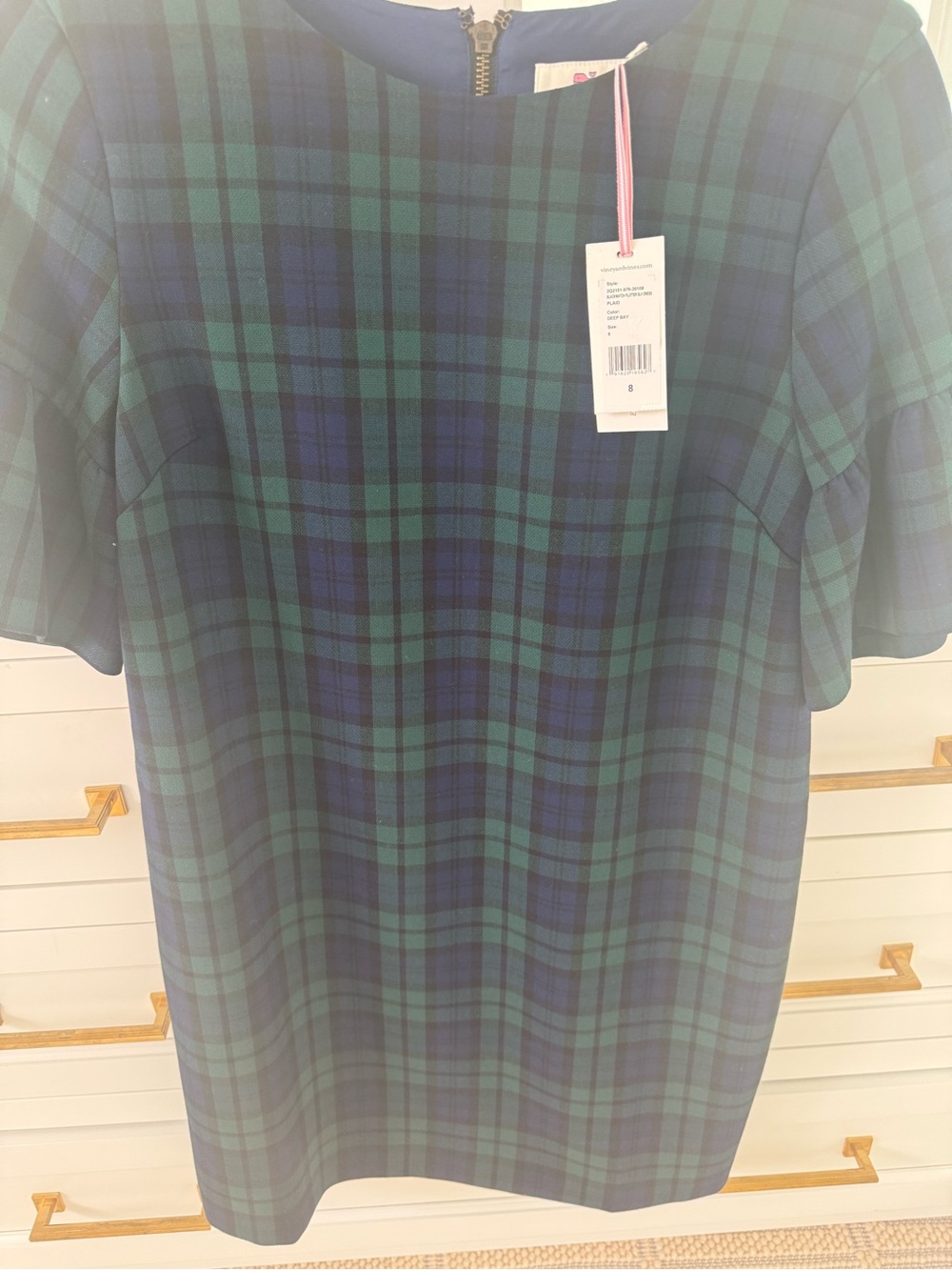NWT Vineyard Vines Green and Navy Plaid Short-Sleeve Dress